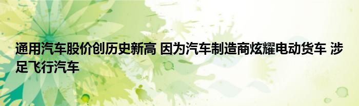 通用汽车股价创历史新高 因为汽车制造商炫耀电动货车 涉足飞行汽车