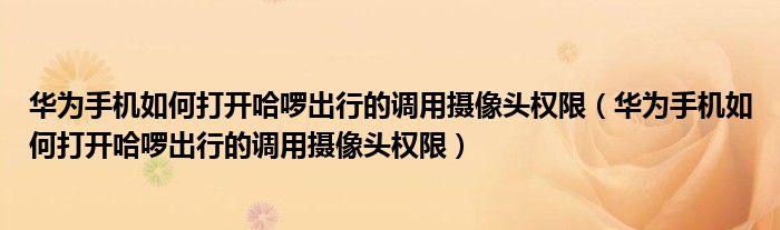 华为手机如何打开哈啰出行的调用摄像头权限（华为手机如何打开哈啰出行的调用摄像头权限）