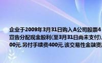 企业于2009年3月31日购入A公司股票4 000股,作为交易性金融资产A公司已于3月20日宣告分配现金股利(至3月31日尚未支付),每股0．2元,企业以银行存款支付股票价款48 000元,另付手续费400元,该交易性金融资产的入账价值为()元