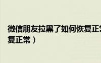 微信朋友拉黑了如何恢复正常（微信朋友拉黑了应该如何恢复正常）