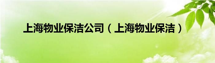 上海物业保洁公司（上海物业保洁）