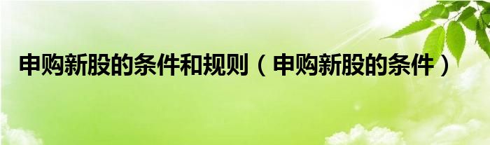 申购新股的条件和规则（申购新股的条件）