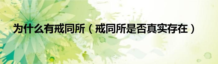 为什么有戒同所（戒同所是否真实存在）