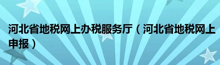 河北省地税网上办税服务厅（河北省地税网上申报）
