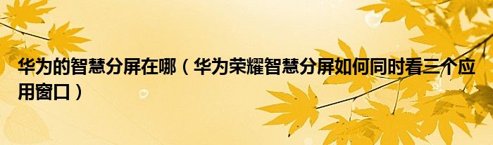 华为的智慧分屏在哪（华为荣耀智慧分屏如何同时看三个应用窗口）