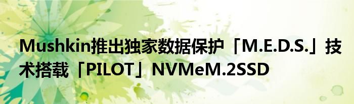 Mushkin推出独家数据保护「M.E.D.S.」技术搭载「PILOT」NVMeM.2SSD