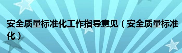 安全质量标准化工作指导意见（安全质量标准化）
