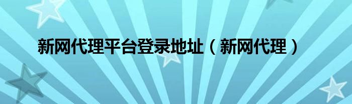 新网代理平台登录地址（新网代理）