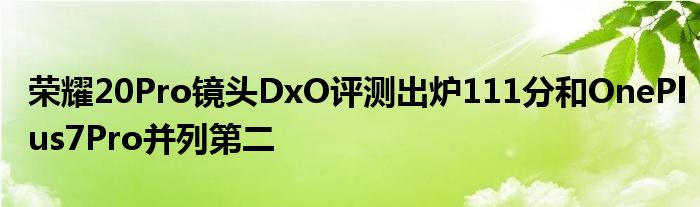 荣耀20Pro镜头DxO评测出炉111分和OnePlus7Pro并列第二