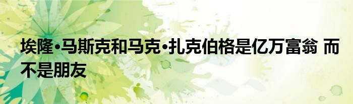 埃隆·马斯克和马克·扎克伯格是亿万富翁 而不是朋友