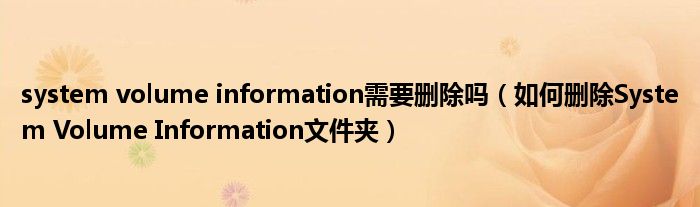 system volume information需要删除吗（如何删除System Volume Information文件夹）