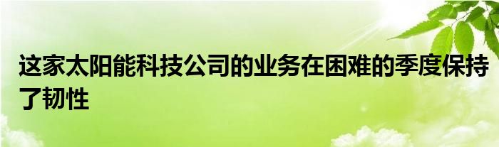 这家太阳能科技公司的业务在困难的季度保持了韧性