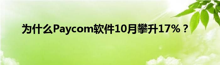 为什么Paycom软件10月攀升17%？