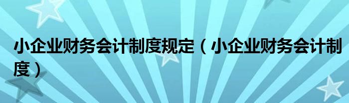 小企业财务会计制度规定（小企业财务会计制度）