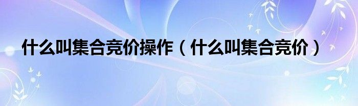 什么叫集合竞价操作（什么叫集合竞价）