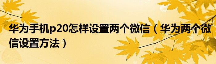 华为手机p20怎样设置两个微信（华为两个微信设置方法）