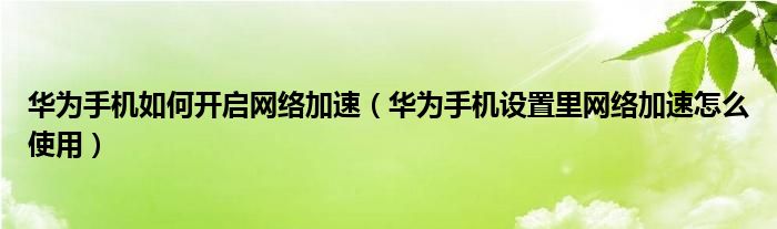 华为手机如何开启网络加速（华为手机设置里网络加速怎么使用）
