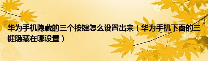 华为手机隐藏的三个按键怎么设置出来（华为手机下面的三键隐藏在哪设置）