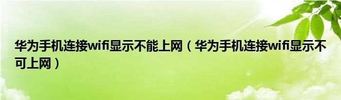 华为手机连接wifi显示不能上网（华为手机连接wifi显示不可上网）