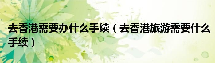 去香港需要办什么手续（去香港旅游需要什么手续）