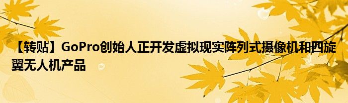 【转贴】GoPro创始人正开发虚拟现实阵列式摄像机和四旋翼无人机产品