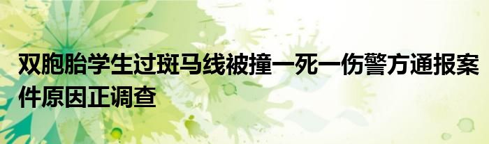 双胞胎学生过斑马线被撞一死一伤警方通报案件原因正调查