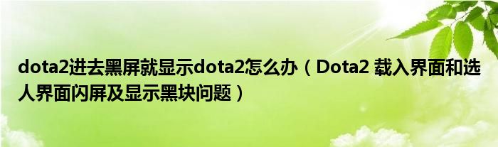 dota2进去黑屏就显示dota2怎么办（Dota2 载入界面和选人界面闪屏及显示黑块问题）