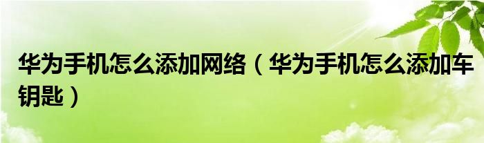 华为手机怎么添加网络（华为手机怎么添加车钥匙）
