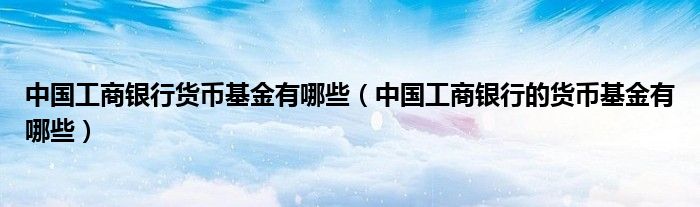 中国工商银行货币基金有哪些（中国工商银行的货币基金有哪些）
