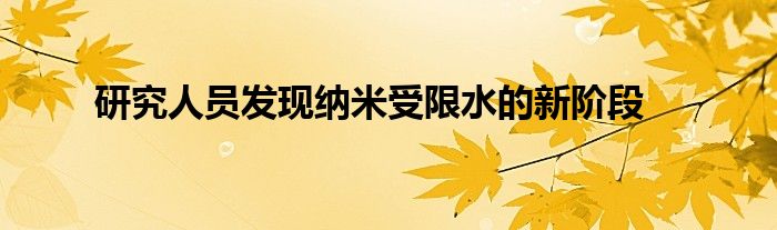 研究人员发现纳米受限水的新阶段