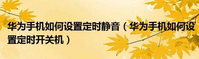 华为手机如何设置定时静音（华为手机如何设置定时开关机）