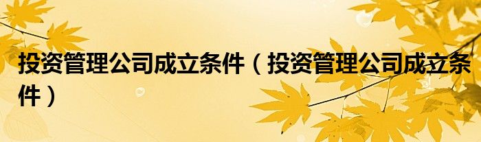 投资管理公司成立条件（投资管理公司成立条件）