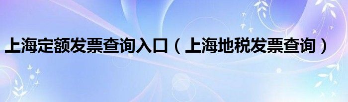 上海定额发票查询入口（上海地税发票查询）