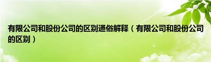 有限公司和股份公司的区别通俗解释（有限公司和股份公司的区别）