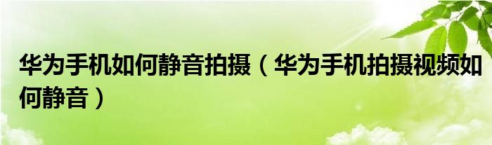 华为手机如何静音拍摄（华为手机拍摄视频如何静音）