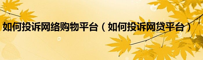 如何投诉网络购物平台（如何投诉网贷平台）