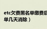 etc欠费黑名单缴费后多久解除（etc欠费黑名单几天消除）