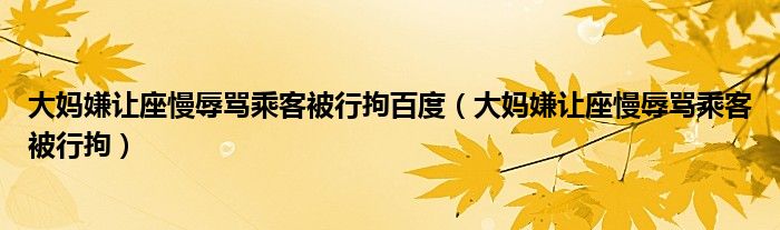 大妈嫌让座慢辱骂乘客被行拘百度（大妈嫌让座慢辱骂乘客被行拘）