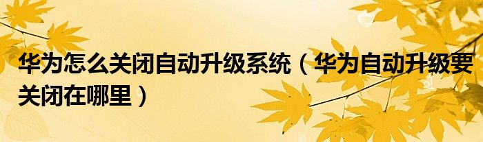 华为怎么关闭自动升级系统（华为自动升级要关闭在哪里）