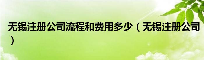无锡注册公司流程和费用多少（无锡注册公司）