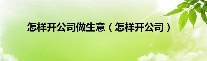 怎样开公司做生意（怎样开公司）
