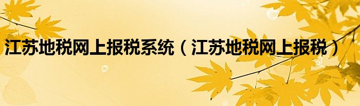 江苏地税网上报税系统（江苏地税网上报税）