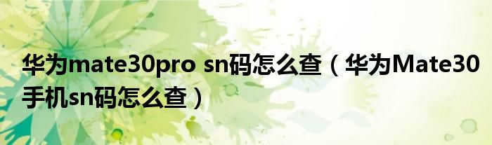 华为mate30pro sn码怎么查（华为Mate30手机sn码怎么查）