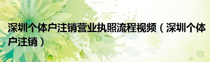 深圳个体户注销营业执照流程视频（深圳个体户注销）