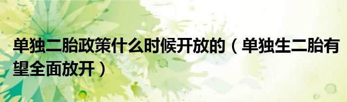 单独二胎政策什么时候开放的（单独生二胎有望全面放开）