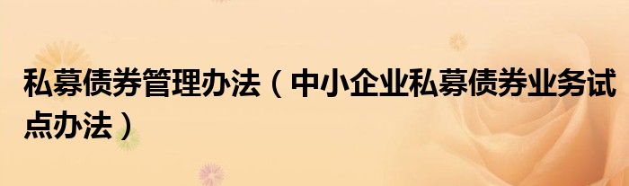 私募债券管理办法（中小企业私募债券业务试点办法）