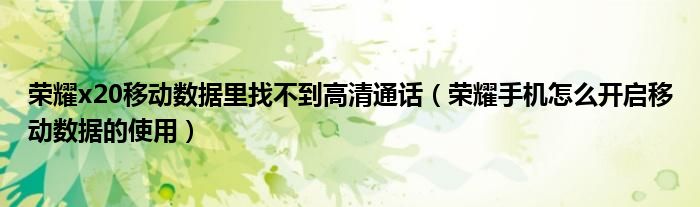 荣耀x20移动数据里找不到高清通话（荣耀手机怎么开启移动数据的使用）