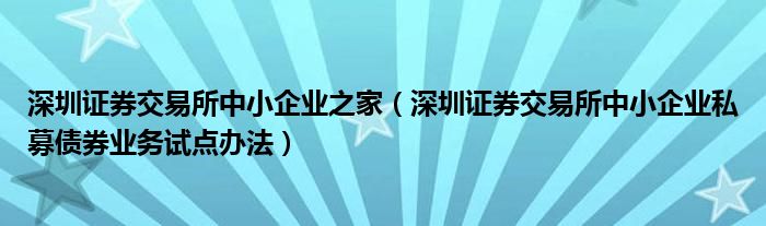 深圳证券交易所中小企业之家（深圳证券交易所中小企业私募债券业务试点办法）