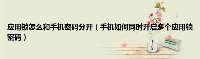 应用锁怎么和手机密码分开（手机如何同时开启多个应用锁密码）