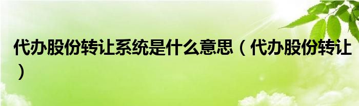 代办股份转让系统是什么意思（代办股份转让）